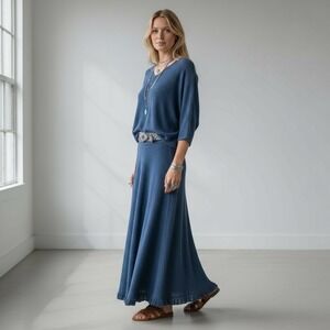 Rebecca Jane Noble Vintage Hand Woven Blue Cotton Skirt Size S